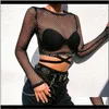 Canotte Camis Tops Tees Abbigliamento donna Abbigliamento Drop Delivery 2021 Donna Sheer Mesh Crop Top Fasciatura Fish Net Vest See Through Tank Elegante P