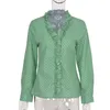 Elegant Polka Dot Ruffles Shirt Kvinnor Sexig V Neck Långärmad Höst Vinter Blusar Ladies Fashion Top 210427