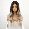 Long Wave Ombre Black Brown Highlight Blonde Synthetic Wigs Cosplay Middle Part Natural Wig for Women Heat Resistant Fiberfactory direct