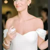 Classic White Wedding Gowns Off-shoulder Form Fitting Wedding Dresses Mermaid Covered Buttons with Court Train Sexy dress