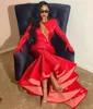 Gorgeous Red Leather Evening Dress V Neck Long Sleeve With Shoulder Pads Party Sexy Mermaid Prom Gowns without Gloves