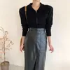 Moda OL Katı Fermuar Kısa Kazak Kadın Hırka Ceket Zarif İş Uzun Kollu Rahat Örme Kazak Tops 210421