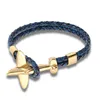 Bracelets d'avion ancre en acier inoxydable doré, Vintage, en cuir véritable, bijoux pour hommes et femmes, Charm218F