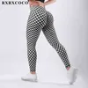 Rxrxcoco yoga leggings mulheres esporte fitness preto e branco grade sem costura leggings empurrar up cintura alta ginásio apertada se sexy yoga calças H1221