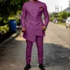 African Stand Collar Men Suit 2 Piece Male Dress Wedding Groom Dark Grey Slim Fit Business Prom Party Tuxedo Man Blazer Men's236I
