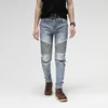 Straatstijl Mode Mannen Jeans Retro Lichtblauw Elastische Slim Fit Ripped Biker Spliced ​​Designer Hip Hop Denim Pants