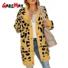 Leopard Print Long Cardigan Female Pocket Lantern Sleeve Loose Knitted Sweater Coat Women Thick Autumn Winter Outerwear Knitwear 210428