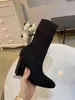 Fashion Stretch Socks Boot's High Heels Shoes Knit Skinny Women Mesh Fabric Autumn And Winter 211105