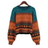 Chritmas truien voor vrouwen retro chique splicing kleur hoodies jonge meisjes winter crop tops oversize gebreide korte vrouwelijke trui 210922