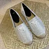 Donna 2022 Serie di cristalli di moda Scarpe espadrillas piatte Designer di lusso da donna Slip On Strass Casual Suola in corda Mocassino da balletto Primavera Autunno Scarpe 35-41 con scatola