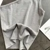 Chic Örme Tank Top Katı Bir Omuz Kolsuz Yaz T-Shirt Tops Ince Sıkı Fit Streç Casual Lady Tee 210603