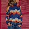 Camicette da donna Sexy Top con spalle scoperte Casual Dolcevita lavorato a maglia Top Maglione Pullover Stampa Camicia a maniche lunghe Blusas Camisas Mujer 210522