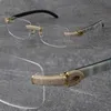 卸売新しいブラックミックスホワイトバッファローホーンフレーム眼鏡リムレスマイクロ舗装ダイヤモンドセットメガネ男性と女性の 18K ゴールドフレームメガネユニセックス眼鏡サイズ: 57-18