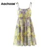 Sexy Spaghetti Strap Mini Summer Floral Print Beach Backless Boho Vestido plisado Sundresses Femme Robe S-L 210413