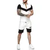 Mens korta uppsättningar sommar casual sommar kläder 2 styck set färgblock track kostymer 2021 manlig t-shirt + shorts bomull män tracksuits y0831