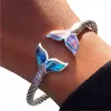 Pulsera de brazalete de concha de abulón y cola de sirena Cadena de mano abierta ajustable para mujeres niñas Ll @ 17 Q0717