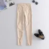 Za beige pu läder kvinna byxor byxor elastisk midja sexig skinny pu byxor casual office lady byxor slim sweatpants 211006