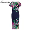 Surmiitro Boho Midi Dress夏の女性のファッション半袖花膝丈チュオックビーチボディコン鉛筆Sundress女性210712