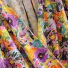Imprimé floral Chic Moulante Mini Robe Femmes Puff Manches Courtes Vintage Volant Boho V Col Plissé Fête es 210515