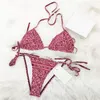 Vollständige Buchstaben bedruckte Bikini-Sets, sexy Damen-Badeanzüge, Bademode, Batik-Bikinis, Heimtextilien, Designer-Badeanzüge, weicher Sling-Badeanzug