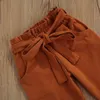 Completi di abbigliamento 2 pezzi Completi per ragazze Set per bambini Estate Tinta unita Senza maniche Girocollo Gilet Marrone Nono Pantaloni con cintura Per bambini