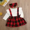 Clothing Sets 0-18M 3PCS Christmas Born Baby Girl Clothes Set Solid Knitted Romper Plaids Bib Skirt Outfits