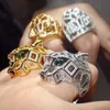Grandi anelli testa di leopardo pavimentati Cubic Zirconia Stone Animal Hollow Panther Ring per uomini o donne gioielli per feste in rame 2020 Y0723