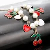 Dongsheng Fashion Vintage Sweet Red Cherry Charm Bangle Love Heart Pearls For Women Mujer Pulseras-25 Link Chain227I