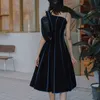 ファッションカジュアルセクシーワンショルダーラインブラックドレス女性ビンテージブルーストライプロングミディサマーローブフェムメ210514