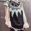 Neploe Korean Heavy Sequined Sweater Vest Fashion Knit Crochet Floral Pullovers Waistcoat O-Neck Ärmlös Tank Coat Kvinna 210422