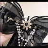 Nacke mode aessories droppe leverans 2021 damer pärla kristall lyx slips pin formell klänning vit skjorta utsmyckade slipsar svart spetsband