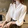 Осенние рубашки женщины с длинным рукавом нежные V шеи слойки топ женские плюс размер женщины 4XL хлопковые блузки 10481 210508