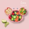 Siliconen Baby Plaat Kinderen SUGTORIËLE Servies Leren Eten Training Lepel Kit Cartoon Apineerde Solid Food Bowl 211026