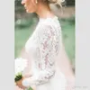 2022 Abiti da sposa a maniche lunghe in pizzo Abiti da sposa Avorio Vintage Mermaid Court Trening Bateau Abiti da sposa