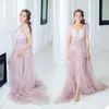 Ladies Robe See-Through Lace Applique Gowns V Neck Short Sleeve Photography Bridal Bathrobes Marabou/Charmeuse Dressing Gown Party Gifts Bridesmaid Dress