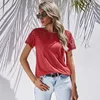 Kvinnors T-skjortor Kvinnor Summer Round Neckhook Flower Hollowed-Over Color Casual Short-Sleeved T-Shirt 1671