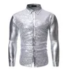 Herrklänning skjortor silver metalliska paljetter glitter skjorta män 2022 70s disco party halloween kostym kemise homme scen prestanda manlig