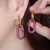 Designer Pink Red Cubic Zirconia Dangling Star Heart Shape 2 Tone Gold Color Women Big Huggie Hoop Earrings CZ864 210714