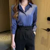 Silk Shirt Vitskjorta Långärmad Blus Kontor Lady Satin Toppar Plus Storlek Kvinna Kläder 3XL 210604