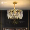 Pendant Lamps LED Art Deco Black Golden Stainless Steel Crystal Chandelier Hanging Lamp Lighting Lustre Fixture For Foyer