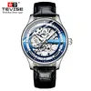 Skeleton Automatische Mechanische Männer Uhr Lederband Männliche Uhr Top Armbanduhr Armbanduhren228T