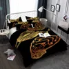 Sängkläder Ställer Golden Black Floral Set Bedroom Decor Boys Män Gifts Duvet Conterter Cover Quilt 2/3 Pieces Bedsprea Pillowcases