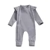 Nyfödd baby ribbed jumpsuits långärmad dragkedja en bit bodysuit barn kläder pojkar spädbarn flickor romper m3944