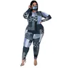 Fall Plus Storlekskläder 2 Piece Set TrackSuit Stretch Top och Byxor Outfits Jogger Sweatsit Matchande Partihandel Drop 210930