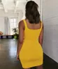 Повседневные платья FSDA квадратная вырека без рукавов Bodycon мини-платье Основные женские летние черные Backbloe Party Sexy Yellow Clubwear 2021