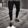 Men's Jeans Fashion Mens Cool Designer Black Ripped Skinny Destroyed Frayed Slim Fit Denim Pant Zipper Hop Pants Holes For Me284Y