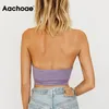 Lata Lato Dzianiny Topy Sexy Bez Rękawów Backless Beach Koszulka Solidne Chic Kobiety Krótka bluzka Blusas Mujer de Moda 210413