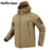 Refreire Gear Shark Skin Soft Shell Tactical Militära Jacka Män Vattentät Fleece Coat Army Kläder Kamouflage Windbreaker Jacka 210819