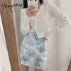 Yitimuceng Tie Dye Kvinnor Kjolar Sommar Slim Blå Svart Hög Midja A-Line Kläder Koreansk Fashion Office Lady Skirt 210601