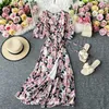 Bohemian Floral Chiffon Kleid Frauen Sommer Böhmischen Blumen Drucken Urlaub Strand Midi Kleider Elegante Vestido 2020 Neue Robe Mujer Y0603